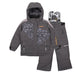 Conifere Ginko charcoal kids snowsuit with jacket and snow pants displayed on a white background.