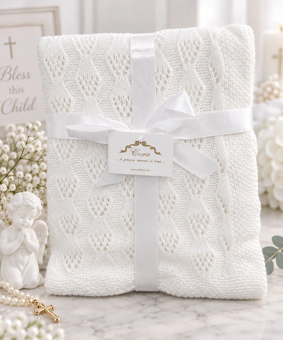 Cora® White Knit Baptism Baby Blanket
