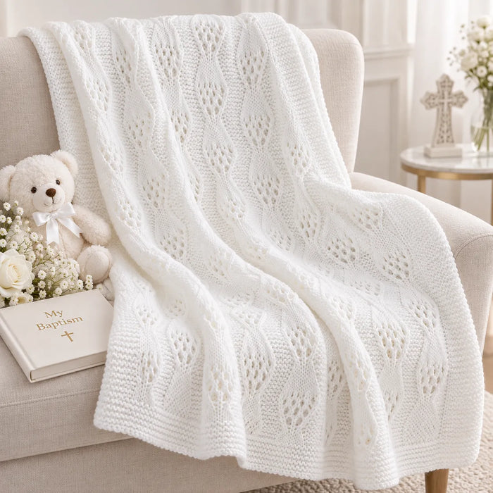 Cora® White Knit Baptism Baby Blanket