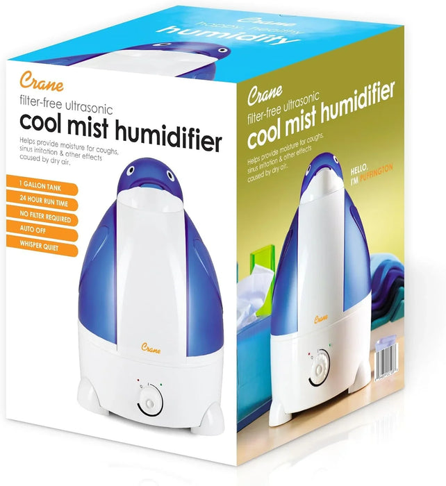 Crane - Crane Adorable Filter-Free Ultrasonic Cool Mist Humidifier, 1 Gallon - Blue Penguin