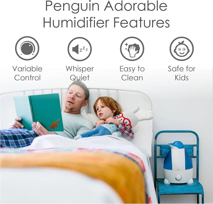 Crane - Crane Adorable Filter-Free Ultrasonic Cool Mist Humidifier, 1 Gallon - Blue Penguin