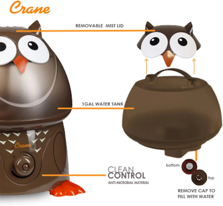Crane - Crane Adorable Filter-Free Ultrasonic Cool Mist Humidifier, 1 Gallon - Owl
