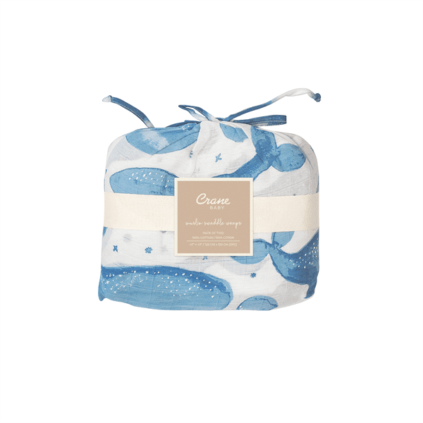 Crane - Crane Caspian Muslin Cotton Baby Swaddle Blankets - 2 Pack - Whales