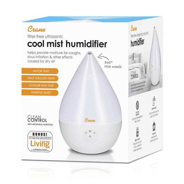Crane - Crane Droplet Filter-Free Ultrasonic Cool Mist Humidifier with Vapor Tray, 0.5 Gallon - White