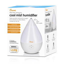 Crane - Crane Droplet Filter-Free Ultrasonic Cool Mist Humidifier with Vapor Tray, 0.5 Gallon - White