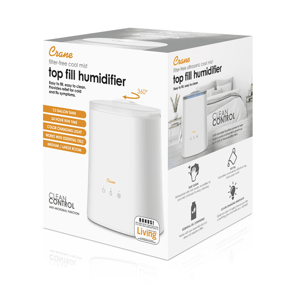 Crane - Crane Filter-Free Top Fill Ultrasonic Cool Mist Humidifier & Aroma Diffuser, 1.2 Gallon - White