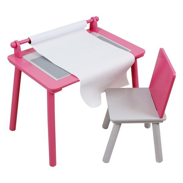 Danawares - Danawares Pink and White Rectangular Kid's Play Table with One Chair