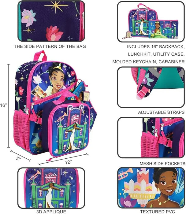 Disney Princess® Tiana Kids 5-Piece Backpack and Lunch Bag Set