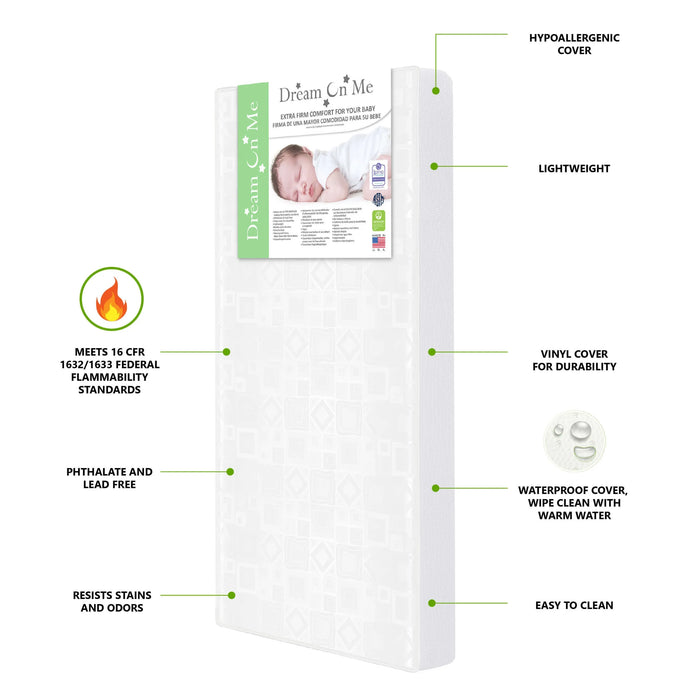 Dream On Me® 5” Breathable Foam Crib & Toddler Mattress – Waterproof, Greenguard Gold Certified, Dual-Sided