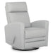 Dom Chatham Swivel Glider Recliner chair in light grey fabric shown at a slight angle on a white background.
