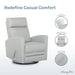 Dom Chatham Swivel Glider Recliner chair in light grey fabric, shown with ergonomic back and recliner handle.