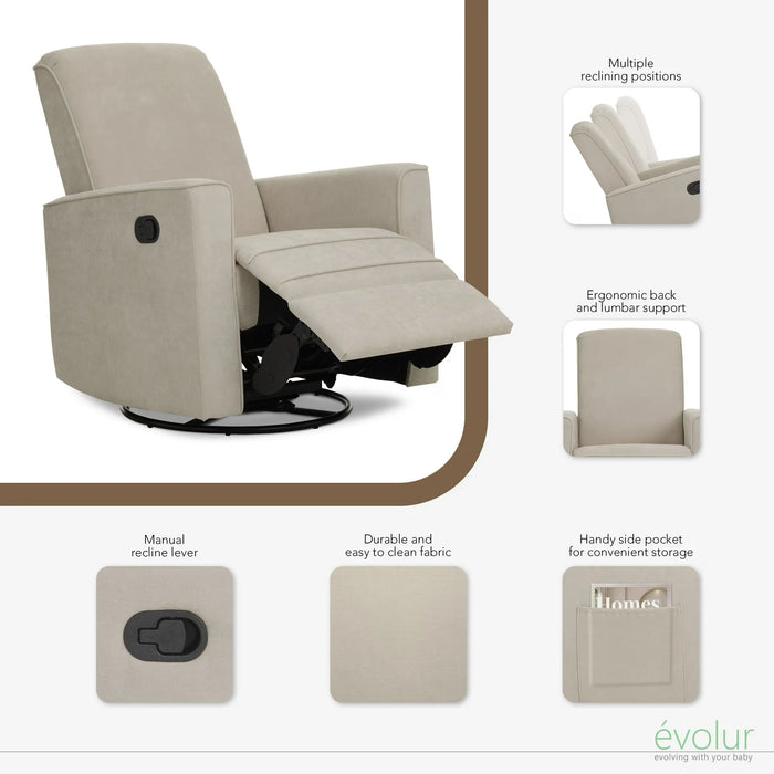 Dream On Me® Raleigh Glider Recliner Chair – Swivel, Rocking, Adjustable Recline, Nursery Chair