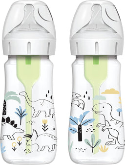 Dr. Brown's® - Dr. Brown's Anti-Colic Options+ Wide-Neck Baby Bottles - Dino Decos Design, 9oz/270ml - 2-Pack
