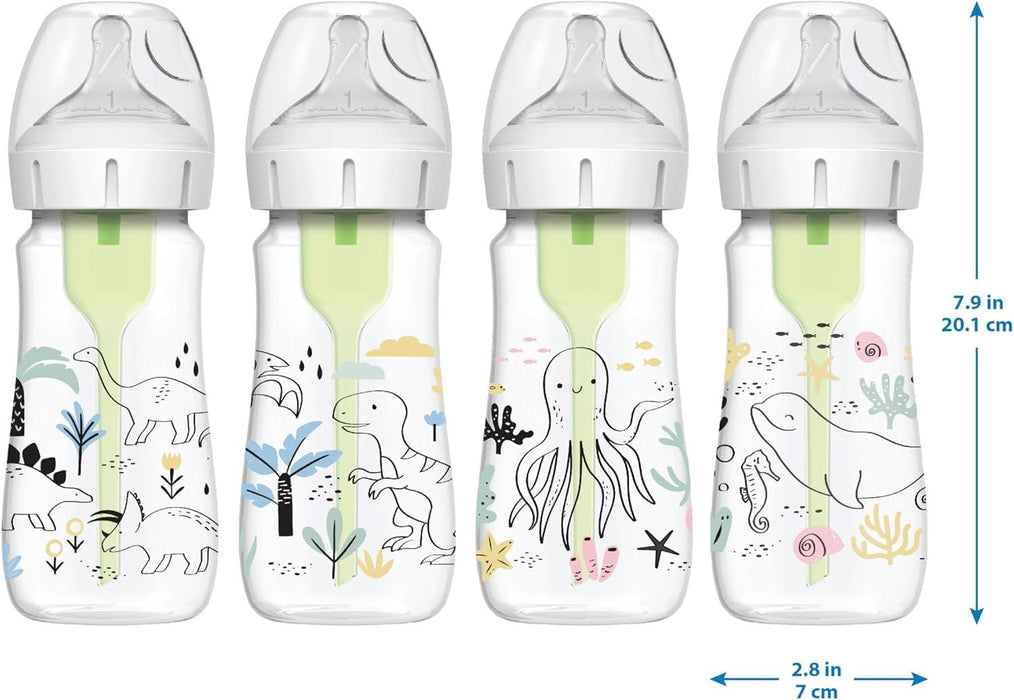 Dr. Brown's® - Dr. Brown's Anti-Colic Options+ Wide-Neck Baby Bottles - Dino Decos Design, 9oz/270ml - 2-Pack