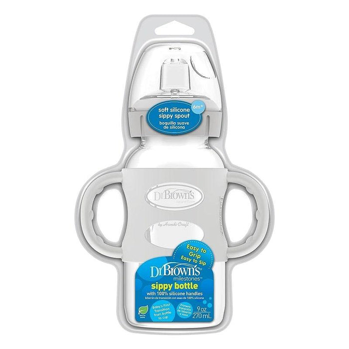 Dr. Brown's® - Dr. Brown's Dr. Brown’s Milestones Wide-Neck Sippy Bottle with Silicone Handles & Soft Sippy Spout, 9oz/270ml - Grey