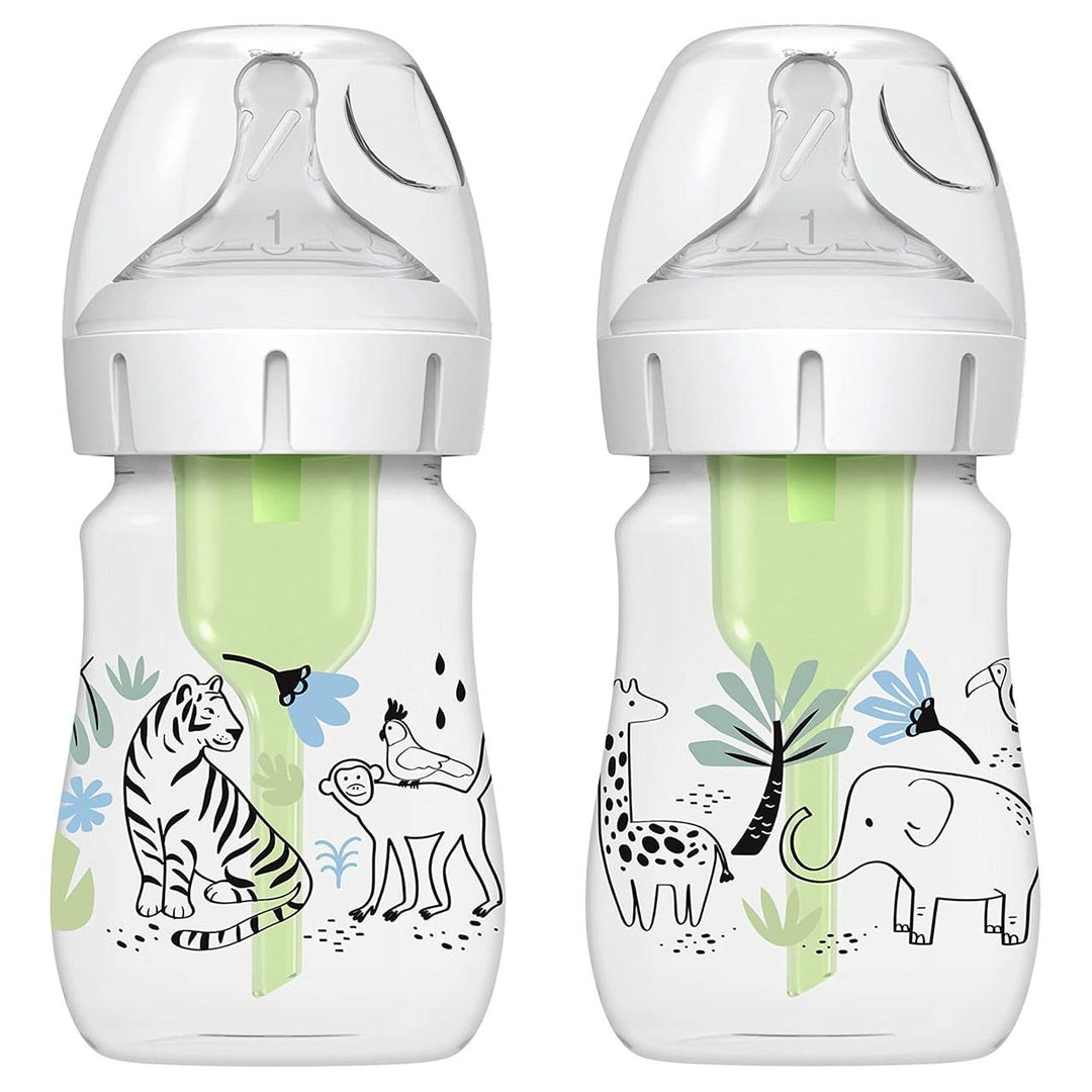 Dr. Brown's® - Dr. Brown’s Dr. Brown’s Natural Flow Anti-Colic Options+ Wide-Neck Baby Bottle Designer Edition Bottles, Jungle Decos, 5 oz/150 ml - 2-Pack