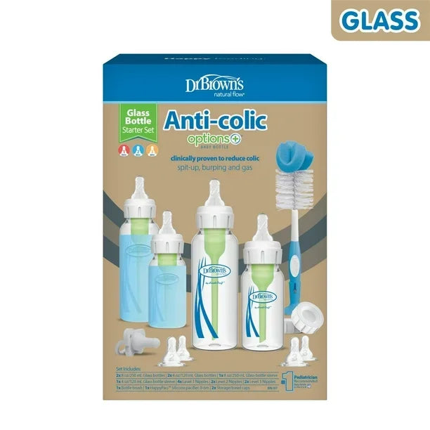 Dr. Brown's® - Dr. Brown’s GLASS Natural Flow Anti‑Colic Options+ Narrow Baby Bottle Starter Set – Complete Feeding & Care Kit