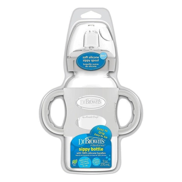 Dr. Brown's® - Dr. Brown’s Milestones Wide-Neck Sippy Bottle with Silicone Handles & Soft Sippy Spout, 9oz/270ml - Grey