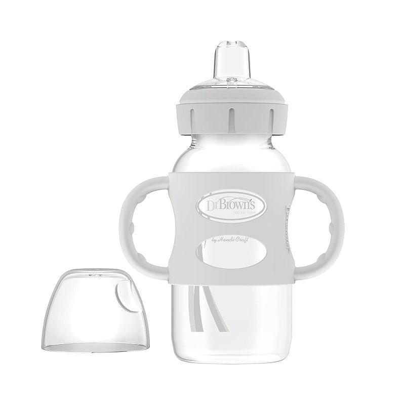 Dr. Brown's® - Dr. Brown’s Milestones Wide-Neck Sippy Bottle with Silicone Handles & Soft Sippy Spout, 9oz/270ml - Grey
