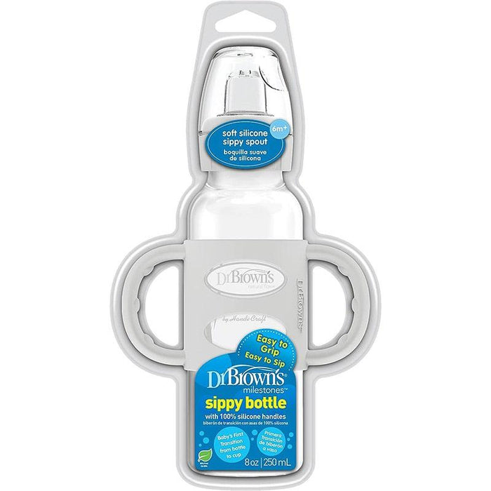 Dr. Brown's® - Dr. Brown's Narrow Transitional Sippy Bottle with Silicone Handles, 8oz/250ml - Grey