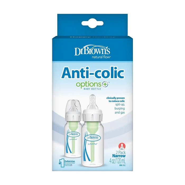 Dr. Brown's® - Dr. Brown’s Natural Flow Anti-Colic Options+ Narrow Baby Bottles, 4oz/120 mL - 2-Pack