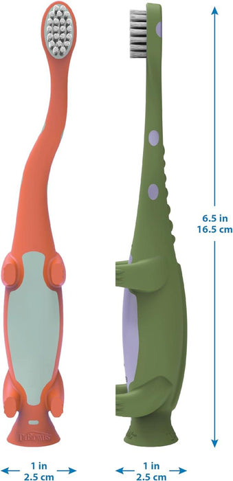 Dr. Brown's® - Dr. Brown's Toddler Toothbrush, Dinosaur, Green and Orange - 2 Pack