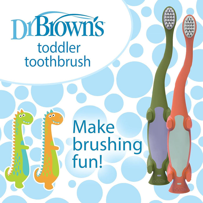 Dr. Brown's® - Dr. Brown's Toddler Toothbrush, Dinosaur, Green and Orange - 2 Pack