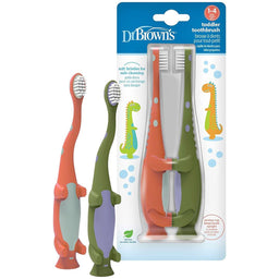 Dr. Brown's® - Dr. Brown's Toddler Toothbrush, Dinosaur, Green and Orange - 2 Pack