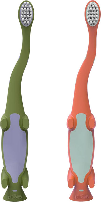 Dr. Brown's® - Dr. Brown's Toddler Toothbrush, Dinosaur, Green and Orange - 2 Pack