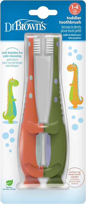 Dr. Brown's® - Dr. Brown's Toddler Toothbrush, Dinosaur, Green and Orange - 2 Pack