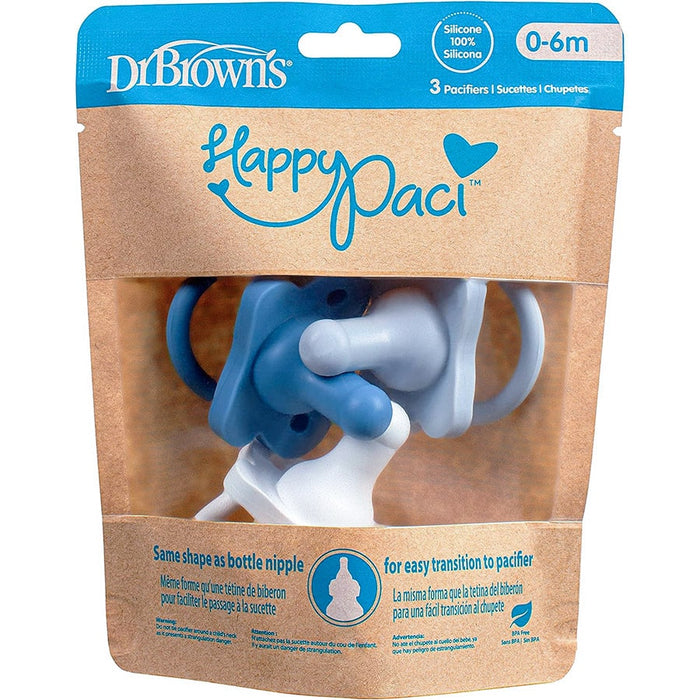 Dr. Brown's HappyPaci One-Piece Silicone Pacifiers (0-6m) - Pack of 3