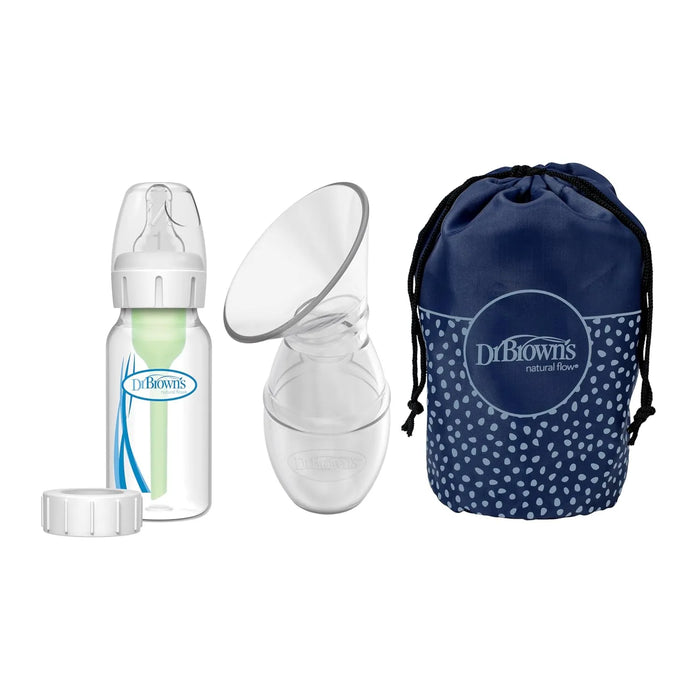 Tire-lait monobloc 100 % silicone Dr.Brown® avec biberon Options+ anti-colique de 120 ml et sac de voyage