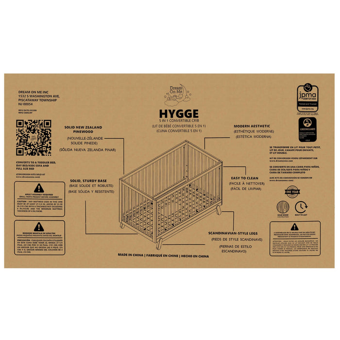 Dream on Me - Dream On Me Hygge 5-in-1 Convertible Crib