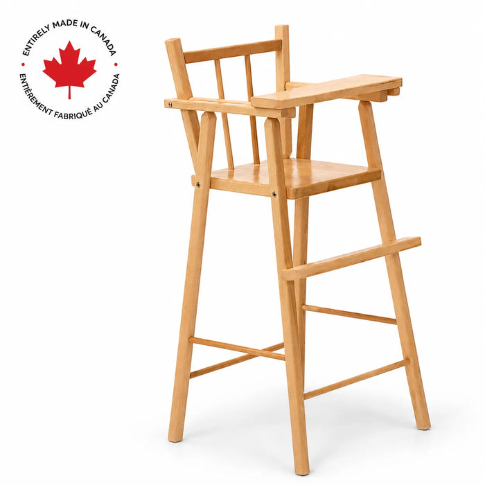 Economical maple wood doll high chair - Made in Canada