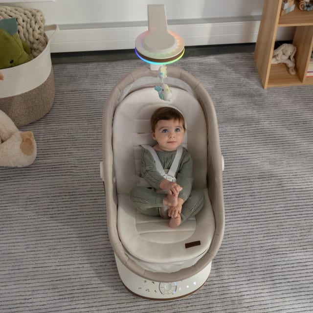 Evenflo® Elara™ 2-in-1 Smart Motion Swing & Soothing Nest with SensorySoothe™ Technology – Coastal Coffee