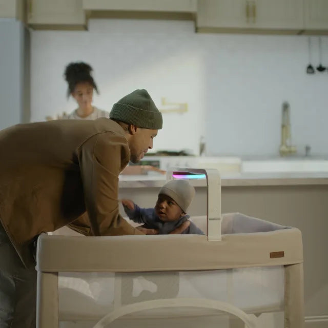 Evenflo® Eris™ One-Hand Playard with Bassinet with SensorySoothe™ Technology (Coastal Coffee)