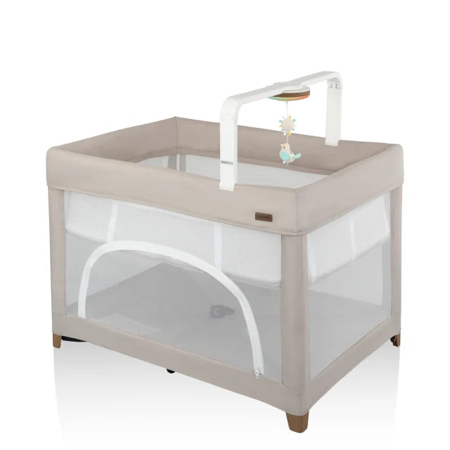 Evenflo® Eris™ One-Hand Playard with Bassinet with SensorySoothe™ Technology (Coastal Coffee)