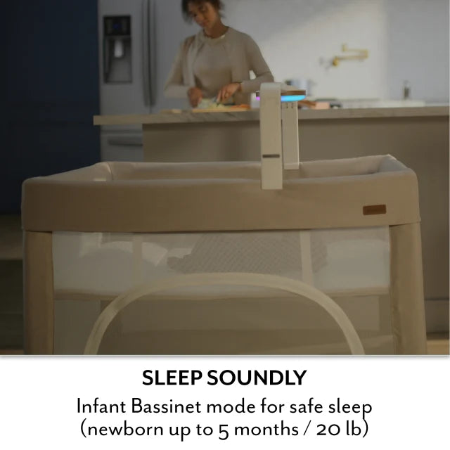 Evenflo® Eris™ One-Hand Playard with Bassinet with SensorySoothe™ Technology (Coastal Coffee)