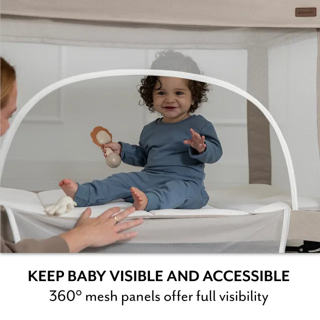 Evenflo® Eris™ One-Hand Playard with Bassinet with SensorySoothe™ Technology (Coastal Coffee)
