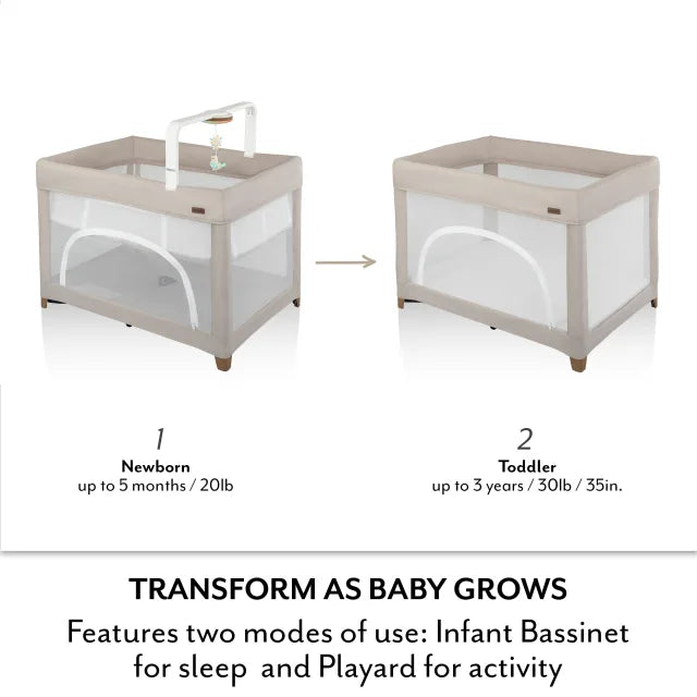 Evenflo® Eris™ One-Hand Playard with Bassinet with SensorySoothe™ Technology (Coastal Coffee)