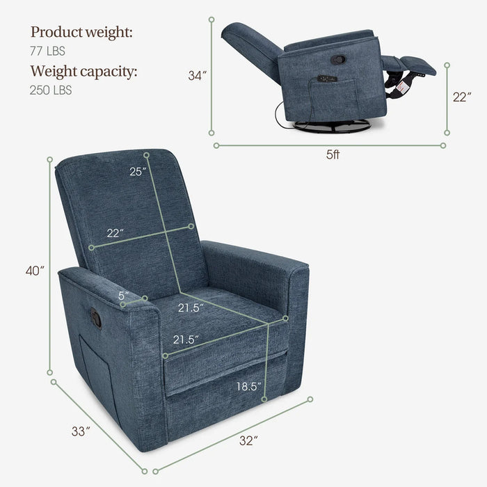 Fauteuil berçant Evolur® Raleigh avec masseur de dos | Fauteuil inclinable et à bascule