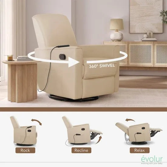 Fauteuil berçant Evolur® Raleigh avec masseur de dos | Fauteuil inclinable et à bascule