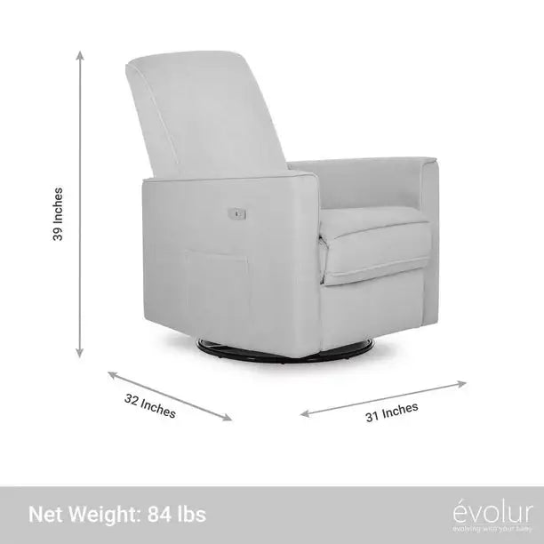 évolur® Harlow Deluxe Power Glider Recliner – 275° Swivel, USB Charging, Nursery Chair