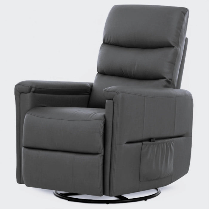 Evolur Peyton manual recliner glider chair in dark grey shown on a plain background.