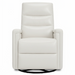 Evolur Peyton manual recliner glider chair in white faux leather shown from the front.