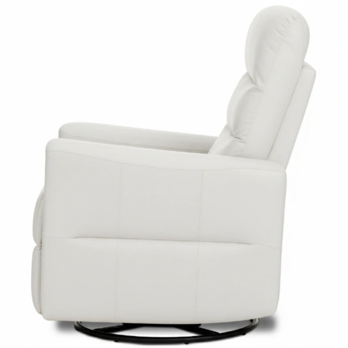 Evolur Peyton manual recliner glider shown in a side profile view with white upholstery.