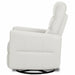 Evolur Peyton manual recliner glider shown in a side profile view with white upholstery.