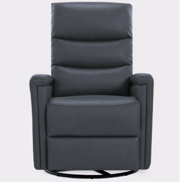 evolur Peyton manual recliner glider in dark grey upholstery shown from the front on a white background