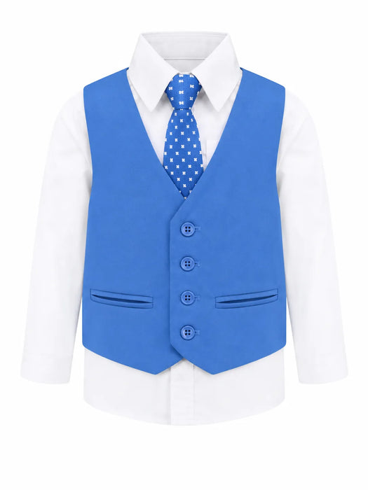 Fancy Kids® Baby & Boy's4 Pc. Ocean Blue Vest Set with White Shirt Sizes 3M-16