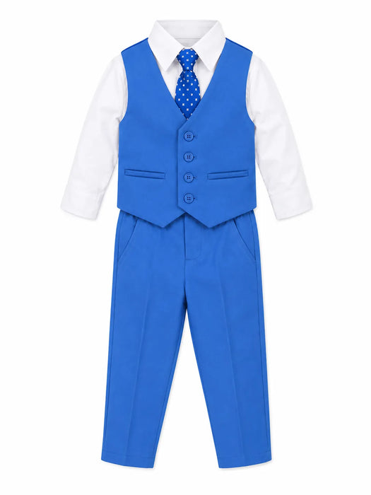 Fancy Kids® Baby & Boy's4 Pc. Ocean Blue Vest Set with White Shirt Sizes 3M-16
